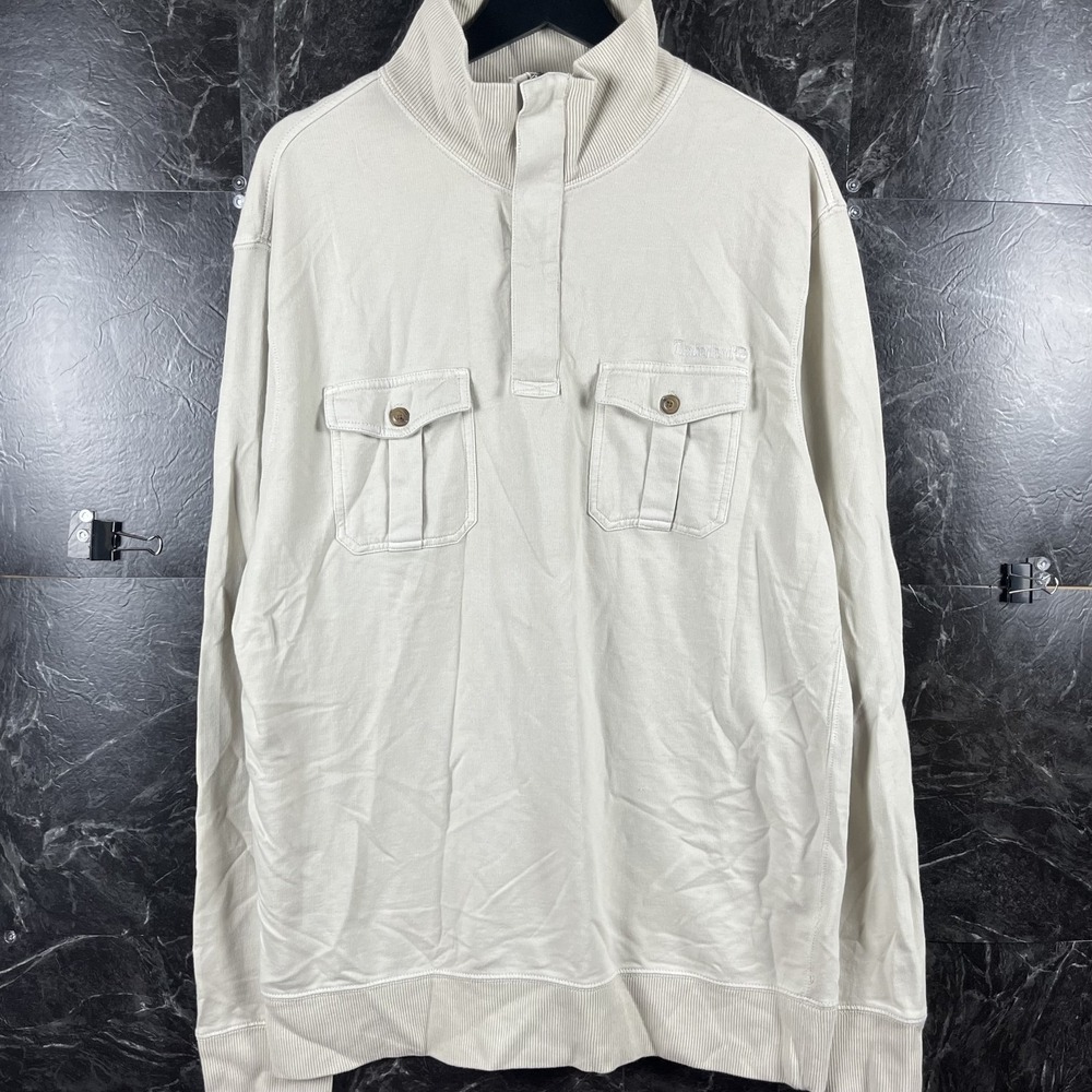 Timberland Men's Beige Quarter Zip Sweatshirt Large